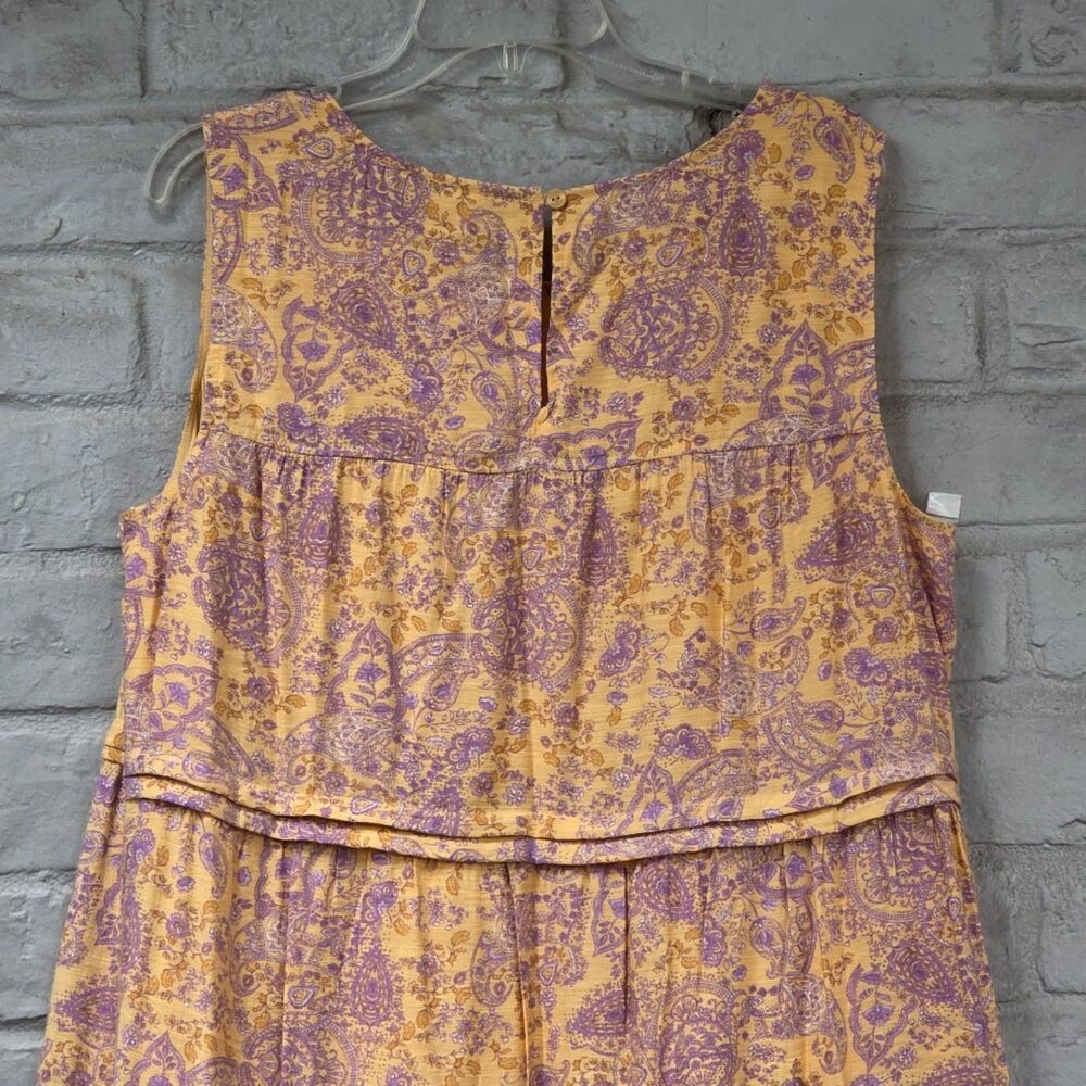 J. Jill Yellow Purple Paisley Tiered Maxi Dress Pleated Sleeveless XL Tall - Picture 5 of 9